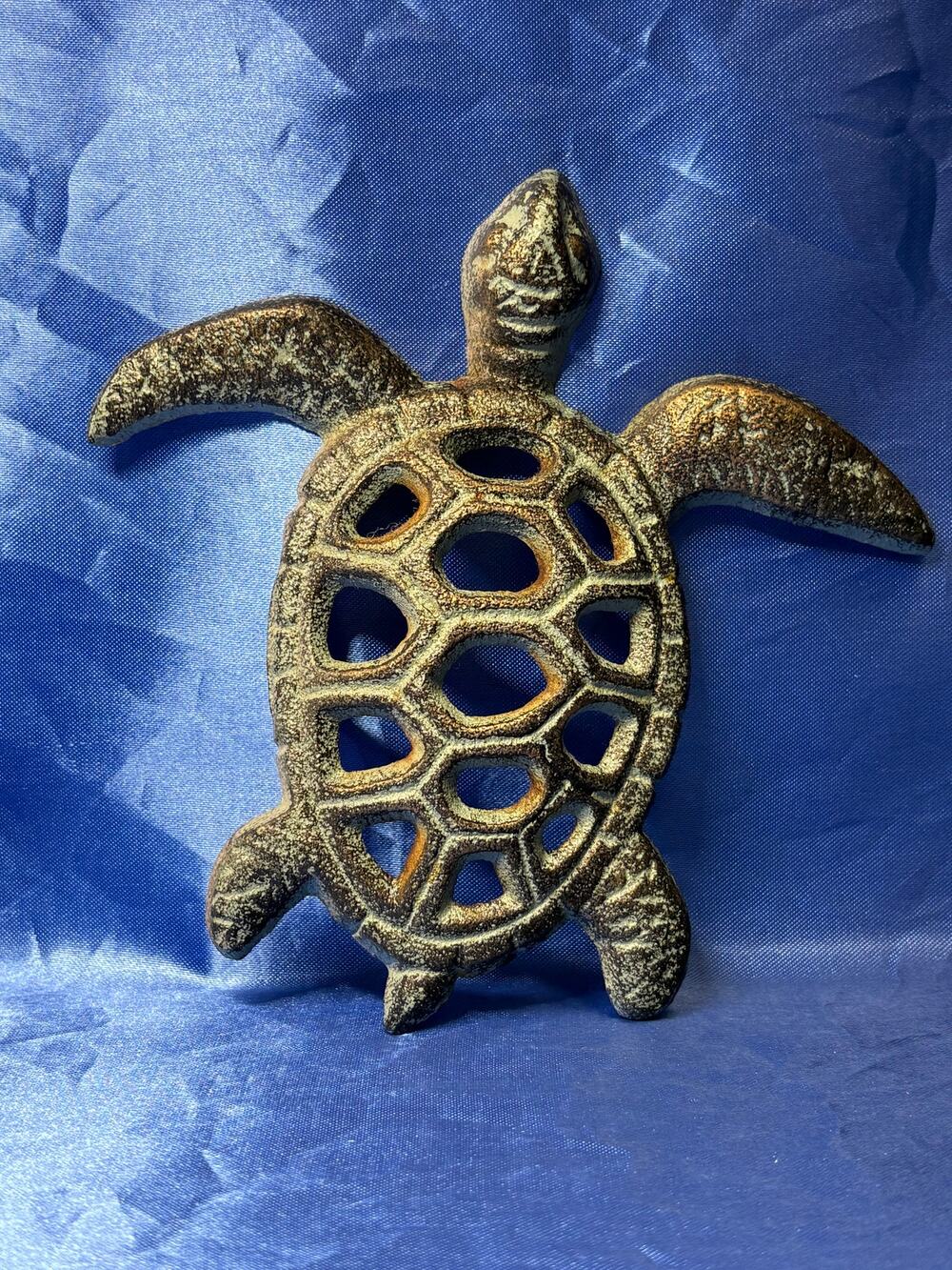 Decorative Cast Iron Green Tinted Sea Turtle Wall Hanging
